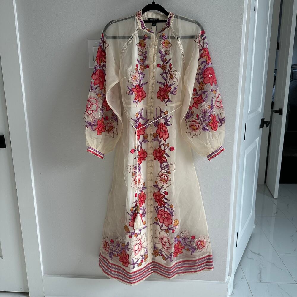Karen Millen Petite Floral Embroidery Organdie Woven Midi Dress size 2